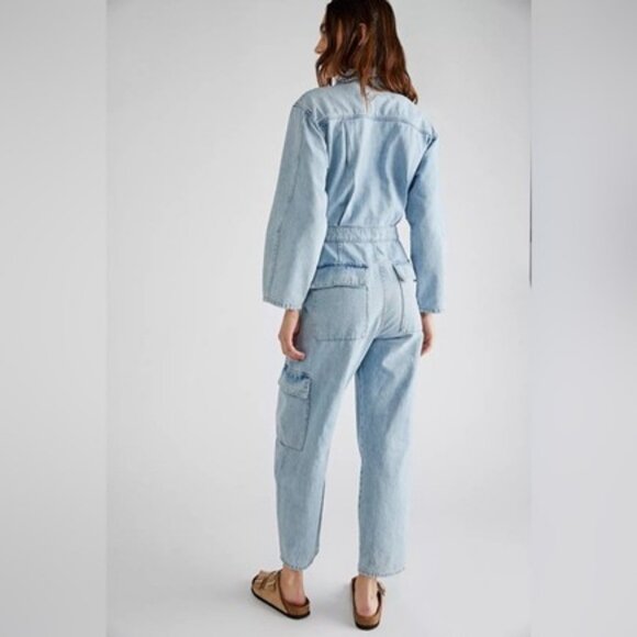 Citizens Of Humanity Gema Denim Jumpsuit Barrel Leg Cargo Long Sleeves Jeans 8 - Picture 3 of 12